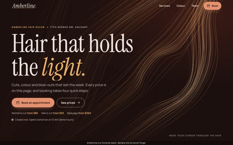 Amberline site, home screen
