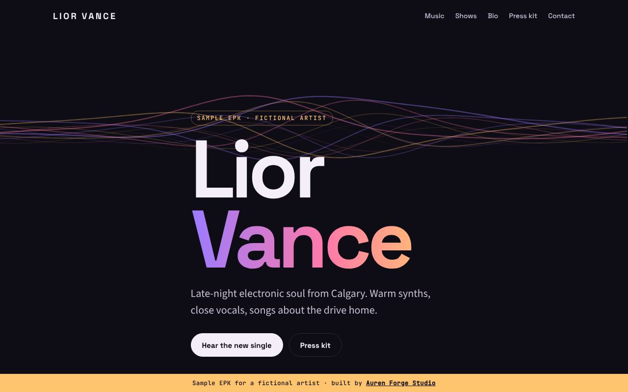 Lior Vance site, home screen