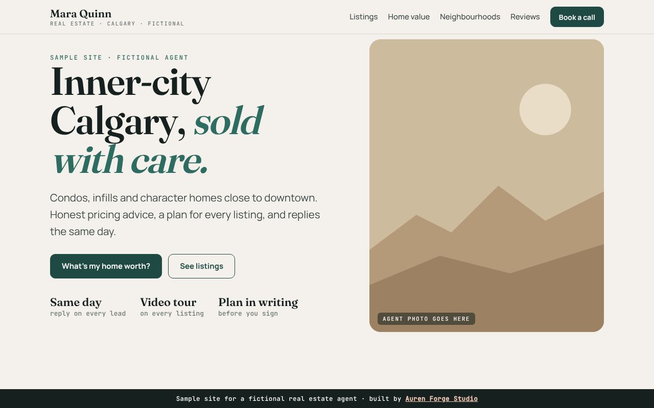 Mara Quinn, Realtor site, home screen